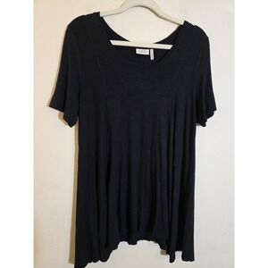 LOGO Lori Goldstein‎ Size Medium Black Slub Knit Asymmetrical Hem Tunic A233638